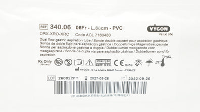 Vygon 340.06 Double Lumen Gastric Tube 06Fr - L. 60cm